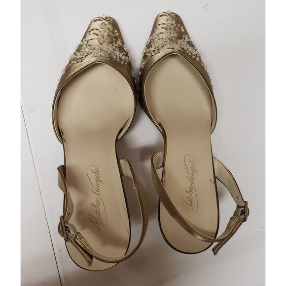 Michelangelo Champagne Satin Slingback Pointed Toe Kitten Heel Shoes Size 8.5 PO - Picture 10 of 14